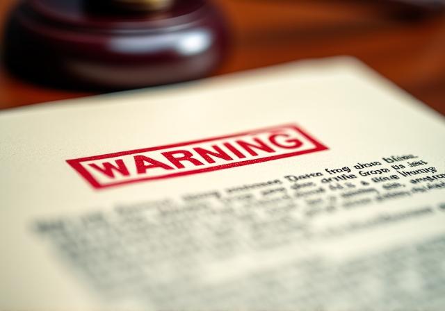 Close up of legal documents with a warning stamp